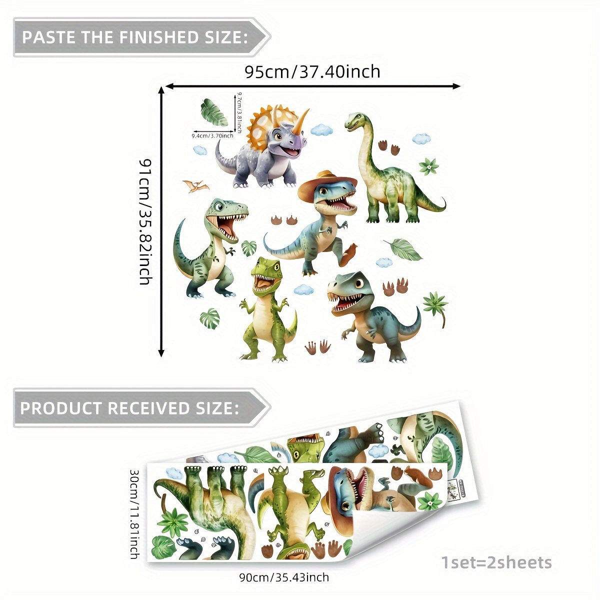 2-pack Dinosaur Themed Wall Stickers, 30x90cm Each, Creative Animal Print Pvc Wall Decals, Self-adhesive Removable Wall Art For Bedroom & Living Room Decor, , Irregular Shape, Use