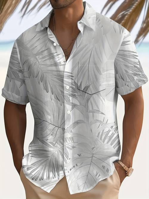 hawaiian floral print mens button pocket short sleeve shirt