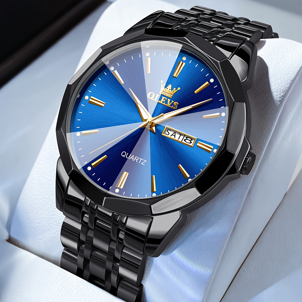 Image of Olevs Watches For Men Business Dress Plated Stainless Steel Luminous Date Casual Men's Wrist Watches Reloj Para Hombre Blue/black/golden
