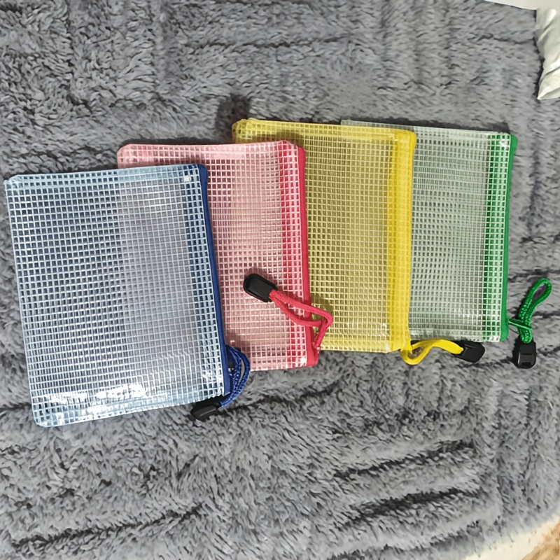 Image of 4 Mini Grid Pvc Pouches | Random Colors, Classic Small Wallet, Card Holder, Earphone Pouch, Holder, Office Supplies, Small Jewelry Pouch