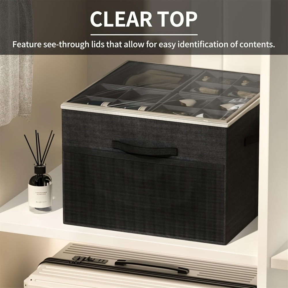 Foldable Shoe Storage Box with Adjustable Dividers and Clear Lid