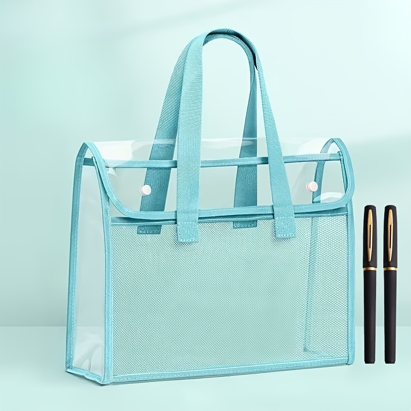 TEMU 3pcs Set, -style Document Bag With 2 Stylish Black And Golden Pens. Large-capacity Pp Bag, Portable And Durable, Ideal For Office And Student