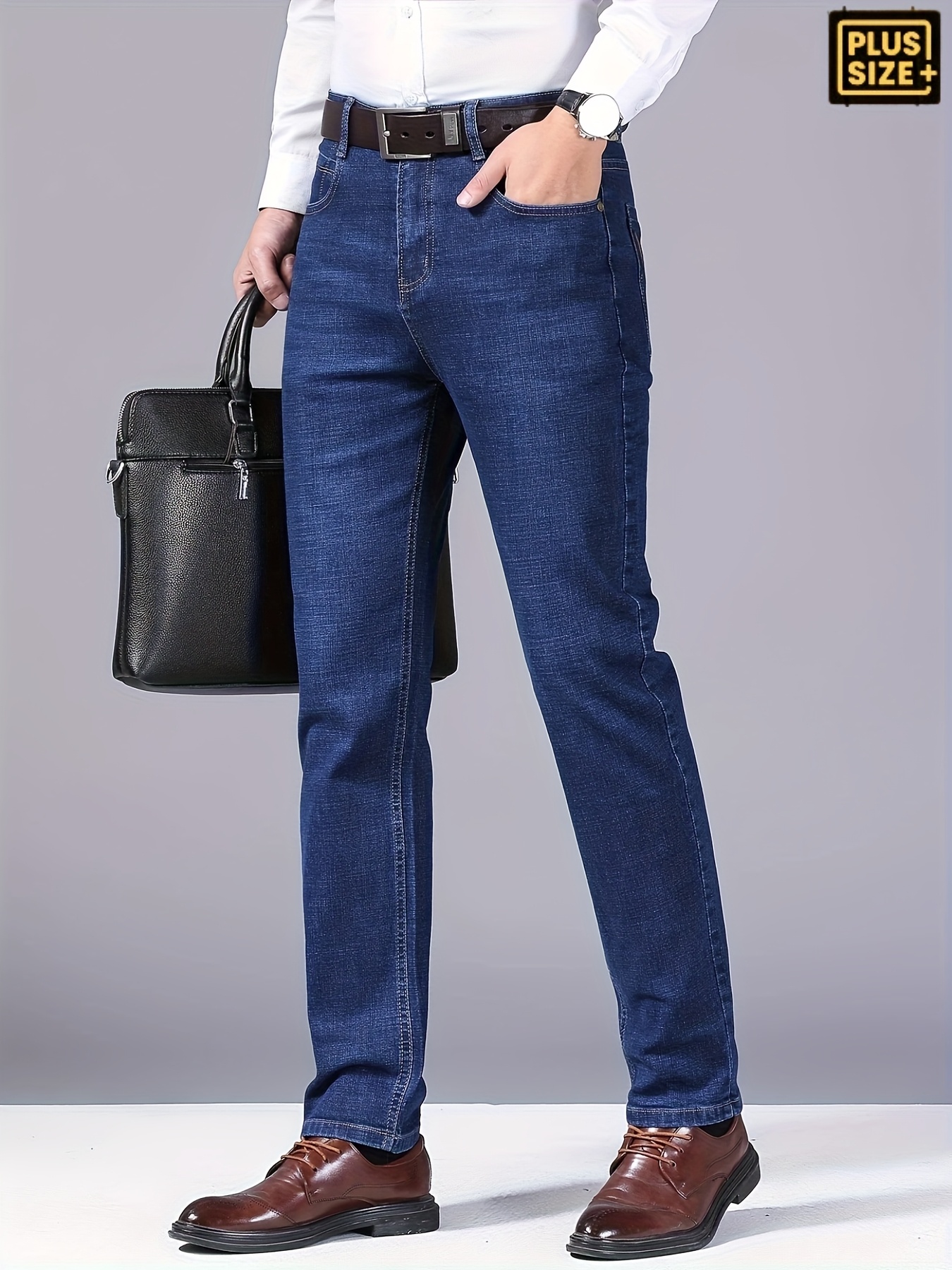 Plus Size Men's Jeans with Random Print Pocket Design, Elastic Straight-Leg Pants, Comfortable Casual Long Trousers for All Seasons, Simple and Versatile Business Style, PLUS SIZE