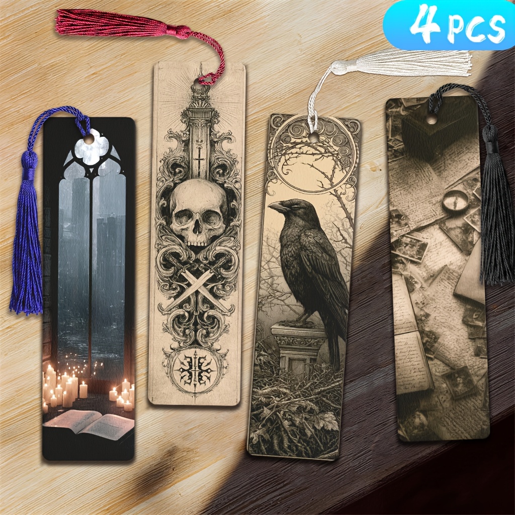 TEMU 4pcs Pattern Artificial Leather Bookmarks, New Durable Bookmarks, Gifts For Your , Exquisite Design, Clear Patterns. Festival Gift, Unisex