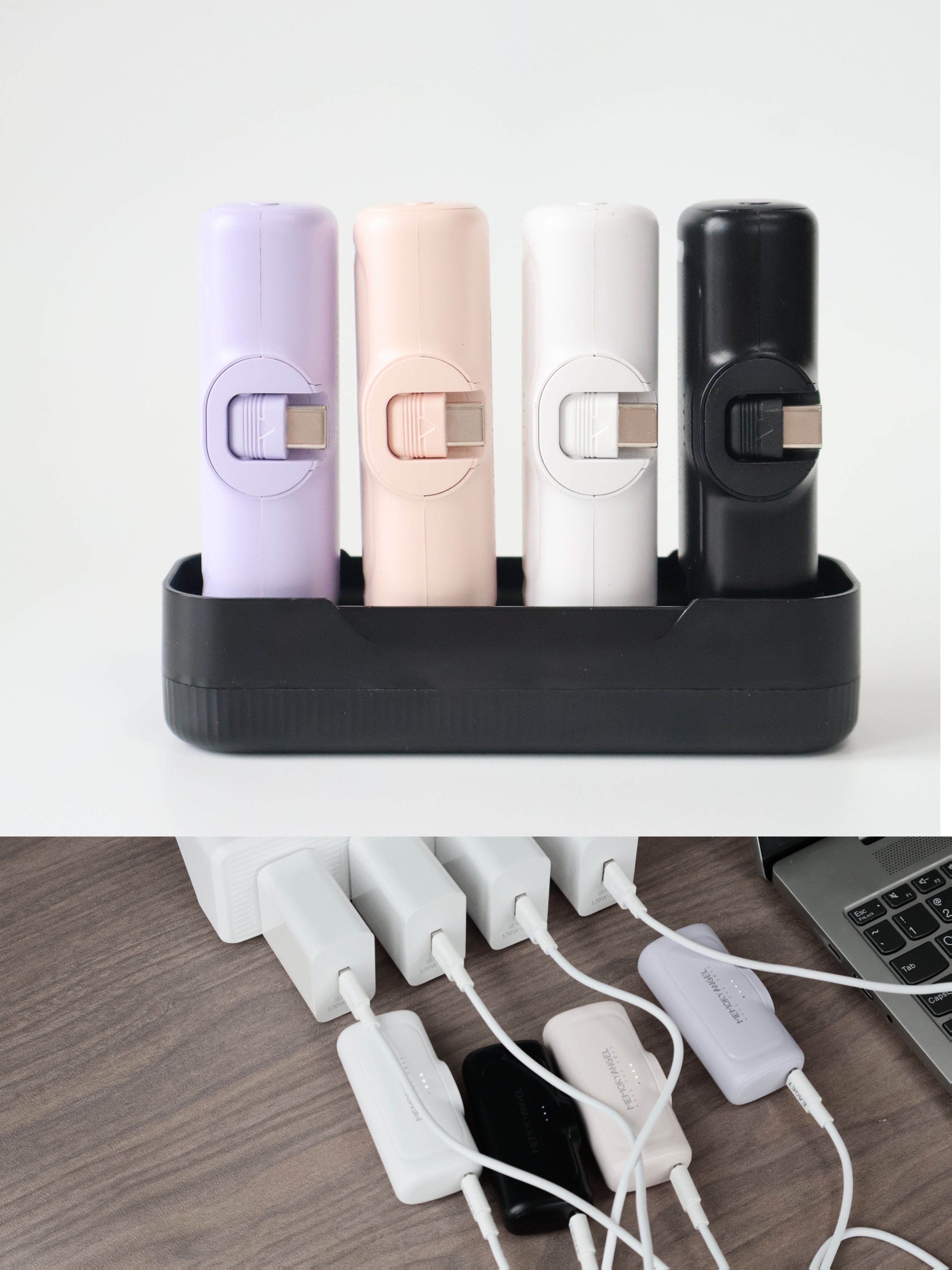 22.5W Fast Charging 5000/10000mAh Mini Portable Charger -5000mAh Optional 1/2/4pcs USB-C Power Bank with Charging Station.The compact design makes it portable Local warehouse ensures fast delivery, ideal phone accessories for daily use or travel
