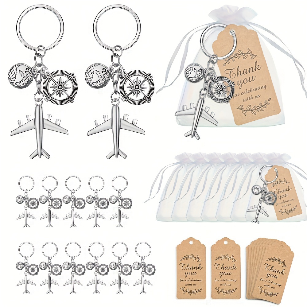 TEMU Set regalo da 36 pezzi con portachiavi a forma di aereo /lui, bomboniere a tema aereo per compleanno, Natale, battesimo, feste di del genere, 12