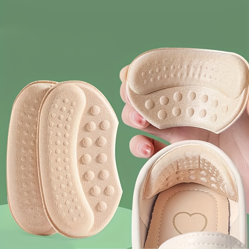 4pcs Self-Adhesive Heel Cushions in Beige, Black & Brown - Hypoallergenic Polyester, Anti-Slip & Blister Inserts for Shoes That Are Too Big, Shoe Inserts
