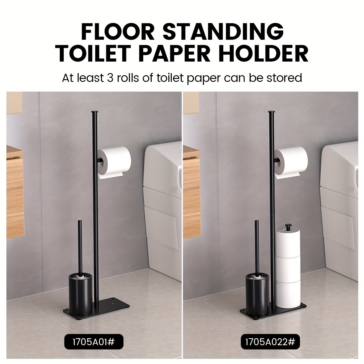 

Space-saving Freestanding Toilet Paper Holder With Built-in Brush - Self-adhesive, Rectangular Bathroom Organizer For Tissues And Accessories Bathroom Organizers And Storage Toilet Brush