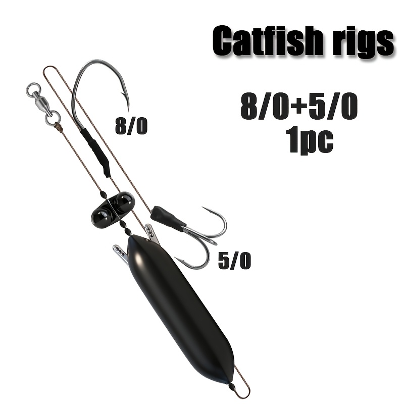 1pc Pre-tied Catfish Rig Set With Black Floating Rattles - High-tensile Braided Line, Single + Treble Hook Design (hooks Sizes 3/0-4/0-5/0-6/0-8/0) For Improved Catch Rate