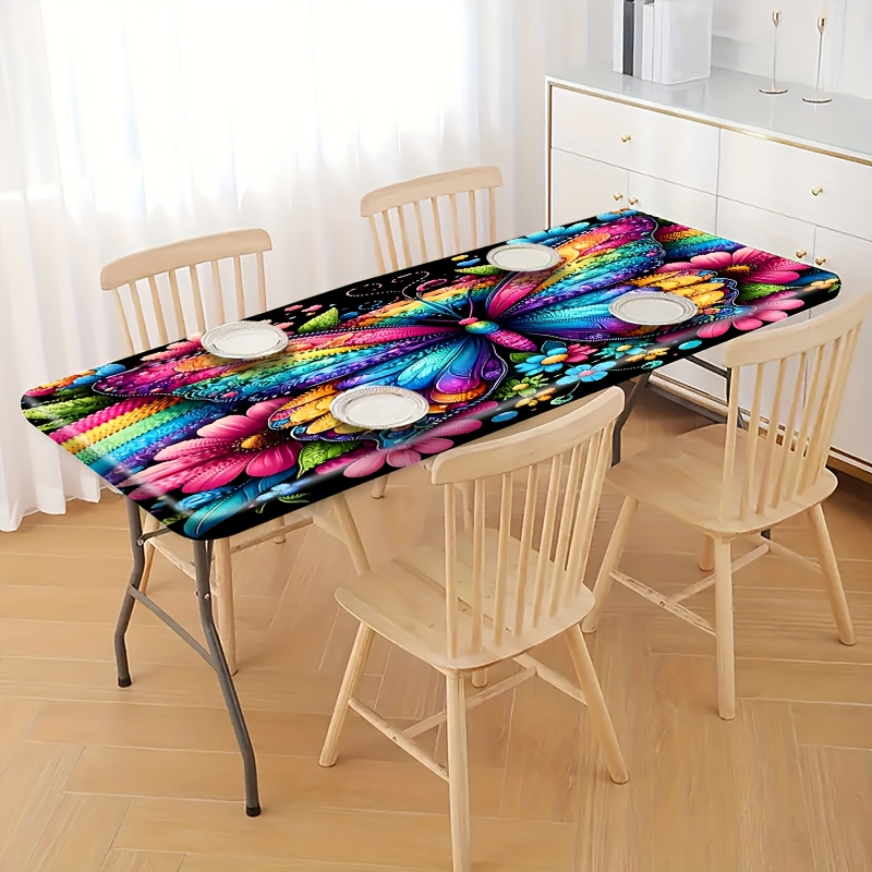 TEMU Une Nappe à Bord Élastique, Papillon Coloré - Décoration de Mode, Améliore du Maison, Utilisation Intérieure et Extérieure, Accessoire pour -