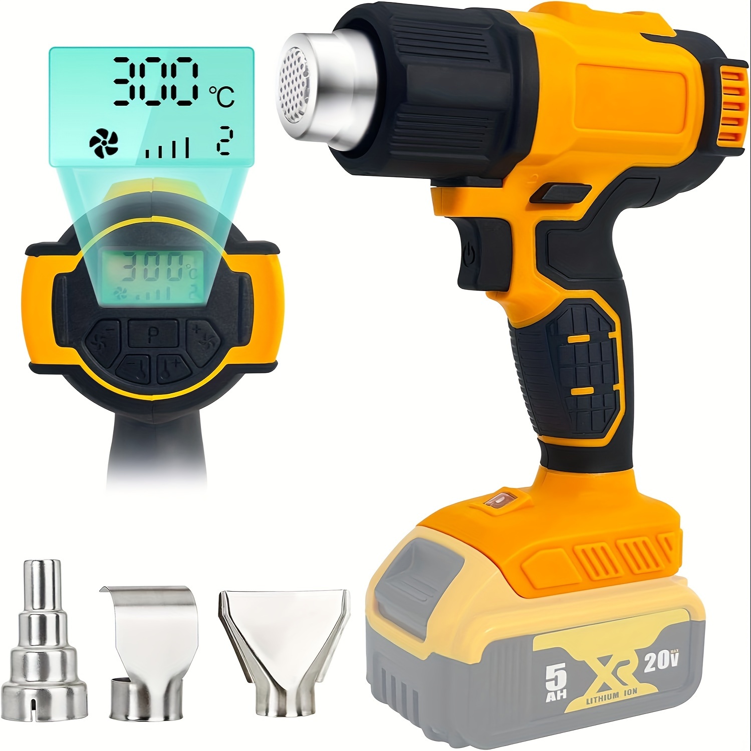 

Cordless Heat Gun Compatible With 20v Battery, 122-1022 Fahrenheit Hot Air Gun, Adjustable Temperature And Along With 3 Nozzles For Crafts, Shrinking Pvc. And Stripping Paint (battery Not Included)