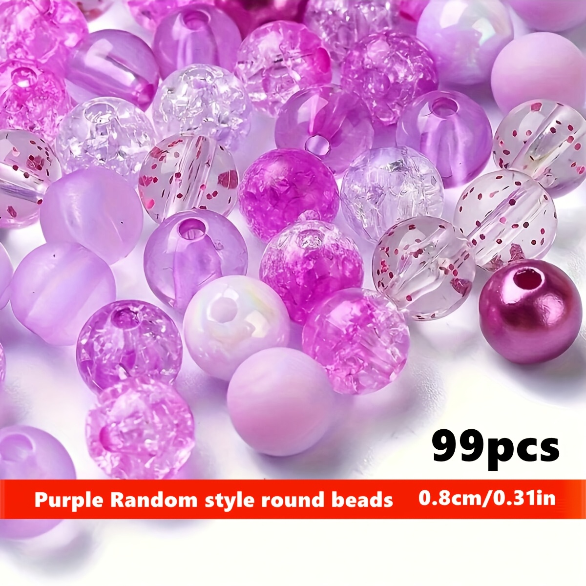 TEMU 8mm 199/99pcs Purple, Transparent Round Beads, Frosted Round Beads, Beads, Christmas Halloween Gift, Round Beads, Mixed In Styles, Used For