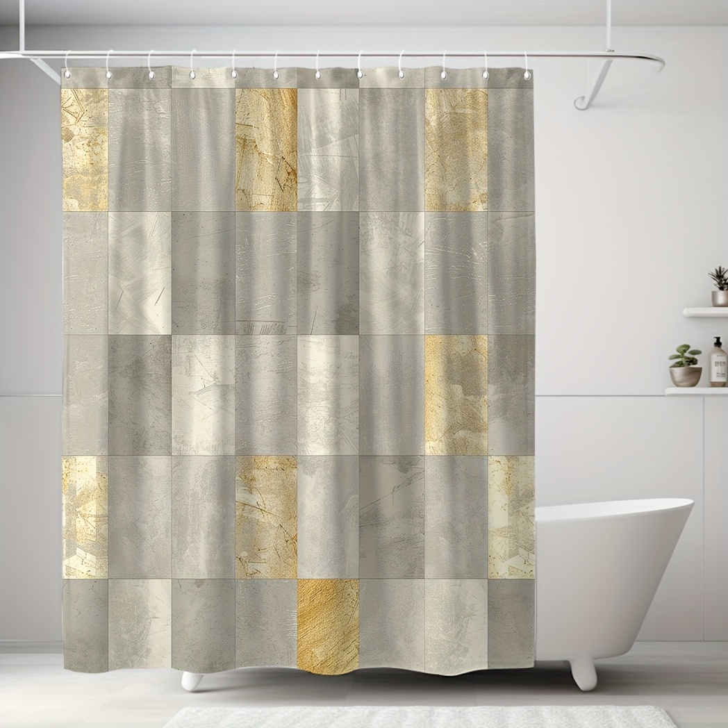 

Chic Grey Geometric & Print Shower Curtain - Waterproof Polyester With 12 Hooks, Machine Washable, Stylish Bathroom Decor, 71x71 Inches