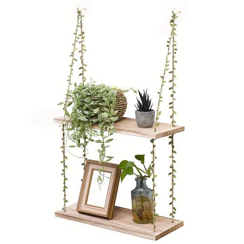 item picture 1pc bohemian wood floating shelf two tier wall mounted shelf suitable for living room bedroom office solid wood space saving storage display for books plants decor assembly for home floating shelves