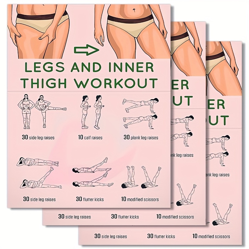 E-shop 3er-Set Workout-Poster für Beine & Oberschenkel, Heimfitness-Poster ohne Geräte, Bodyweight-Übungsroutine für Frauen,