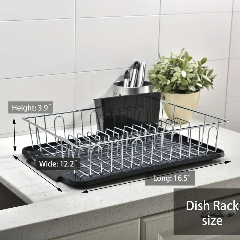 1 set dish drying rack dish for kitchen counter small stainless dteel dish drainer with black cutlery holder and Product details 3