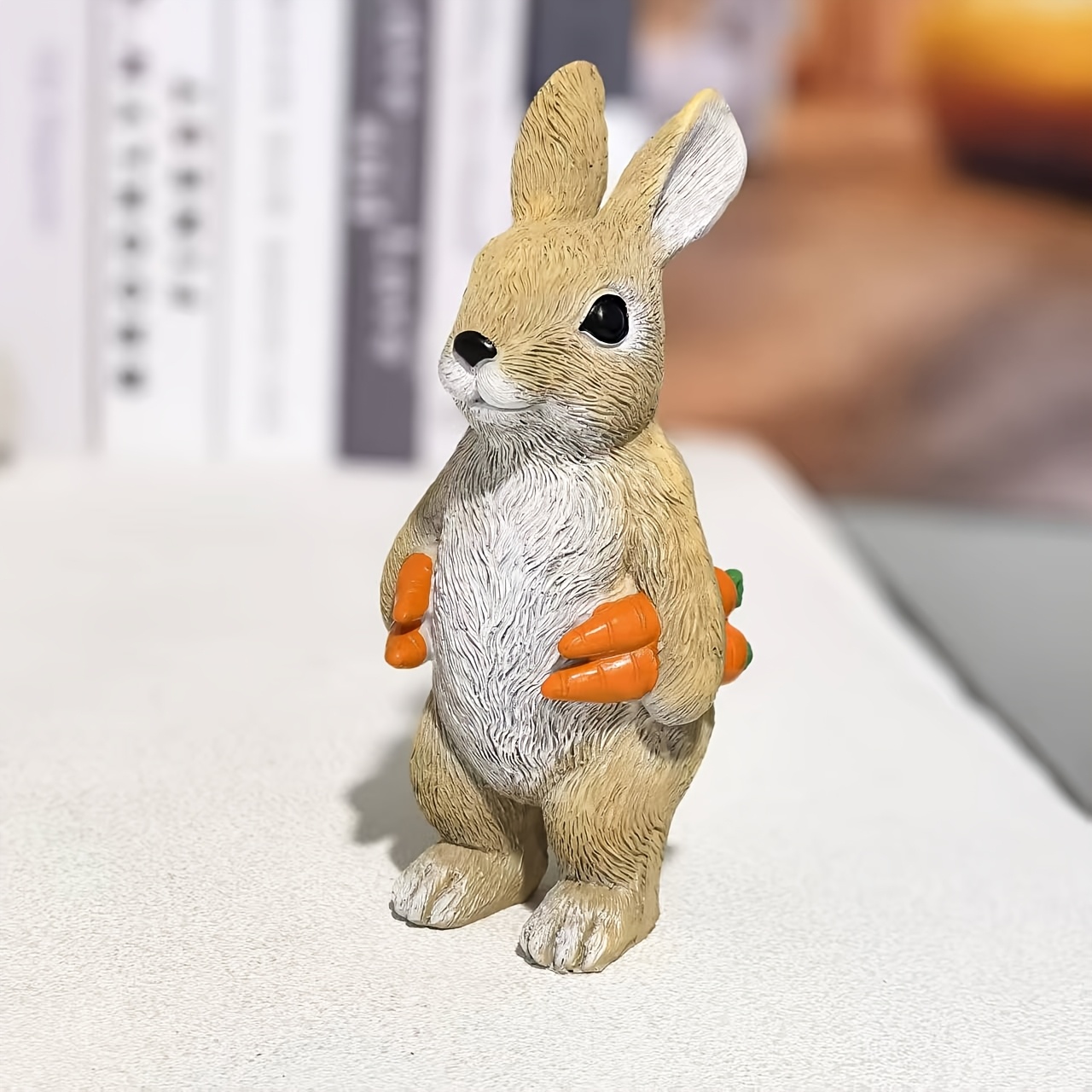 Image of A Fun Rabbit Statue With A Carrot Made Of Resin - Perfect For Easter, Suitable For Indoor And Outdoor Garden Decoration, Ideal For Display On Garden Patios, Lawns, And , Animal Sculpture