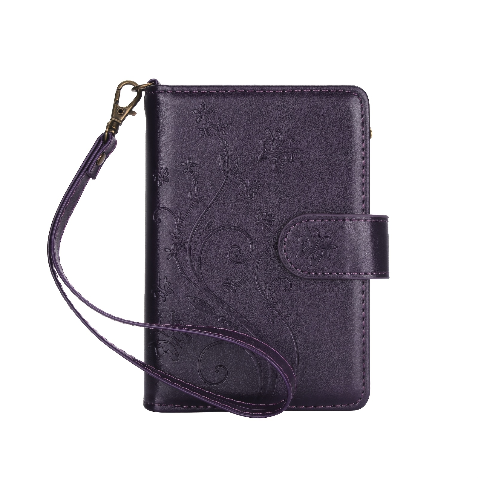 TEMU Phone Case - Awquer Wallet Flip Case Suitable For For Galaxy Z Fold 8 6 5 4 3 With Wrist Strap, Flower Pu Faux Leather Zipper Mobile Phone Bag