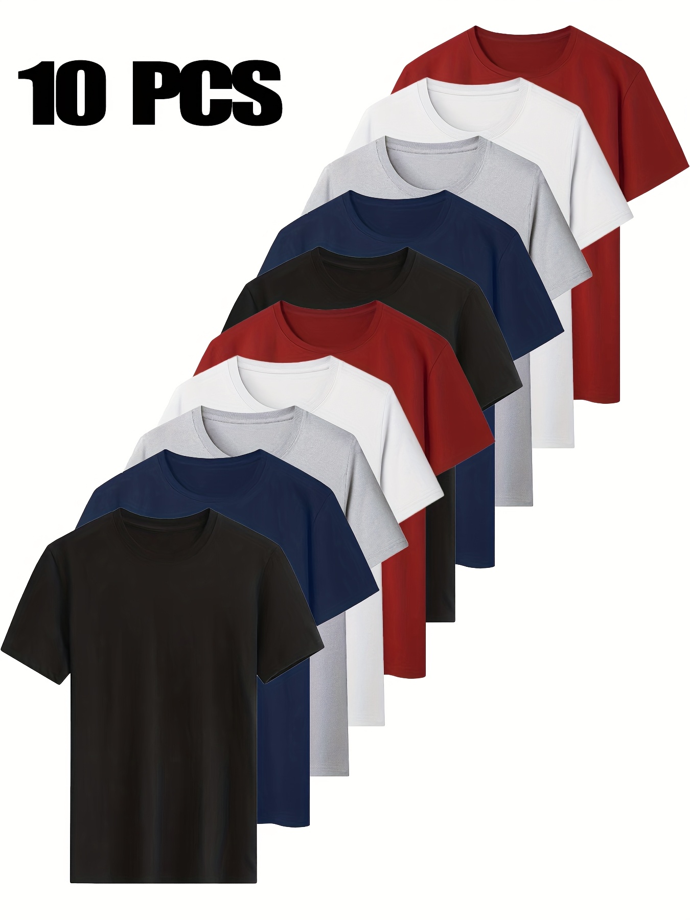 10pcs mens crewneck t shirts ultra soft breathable casual tees for everyday wear gym or outdoor activities moisture wicking fabric relaxed fit durable double stitched design trendy versatile style in solid colors ideal for summer travel