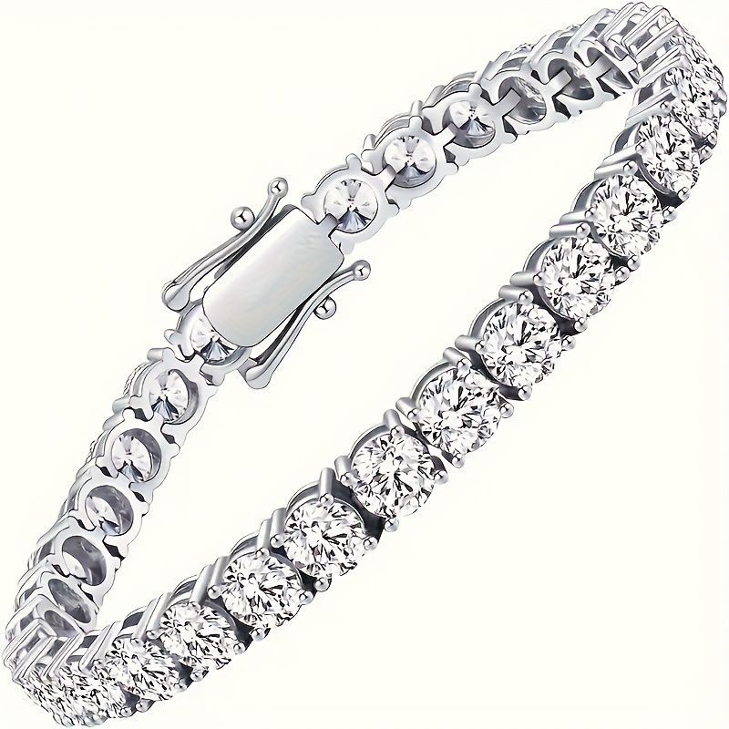 TEMU S925 Sterling Silver , Set With High-quality Moissanite, D-prong Setting Sparkling Chain Bracelet, 6-8 Inch Adjustable Chain, Unisex Fine