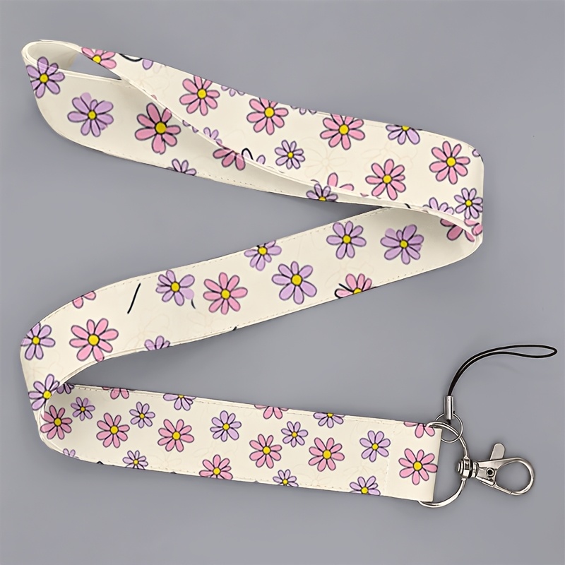 TEMU Cordón 2D para hombres como para mujeres que van al trabajo o a , base rosa y con diseño floral pequeño, universal para teléfonos y tarjetas de
