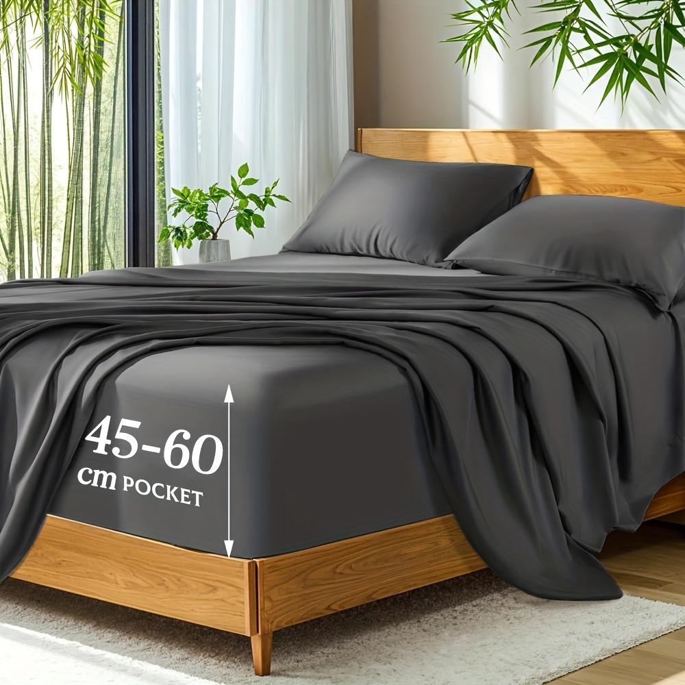 TEMU 3/4pcs Cooling Bed Sheets Sets - Luxurious & Cooling Sheets For Hot Sleepers - Comfortable & Cool, Bamboo Blend Sheets Deep Pockets-home