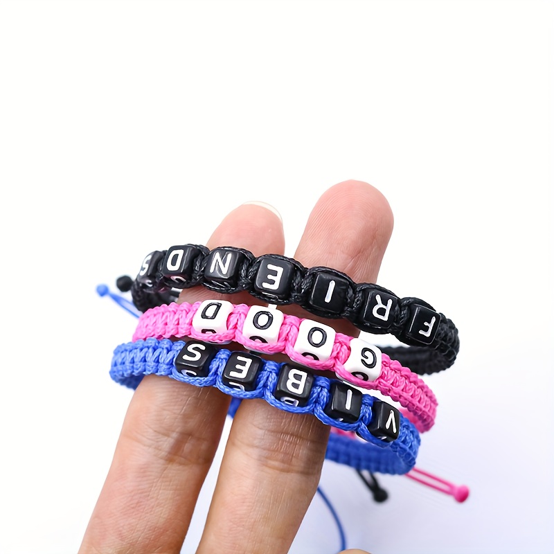 2pcs pure handmade woven alphabet bracelet acrylic square - Temu Oman