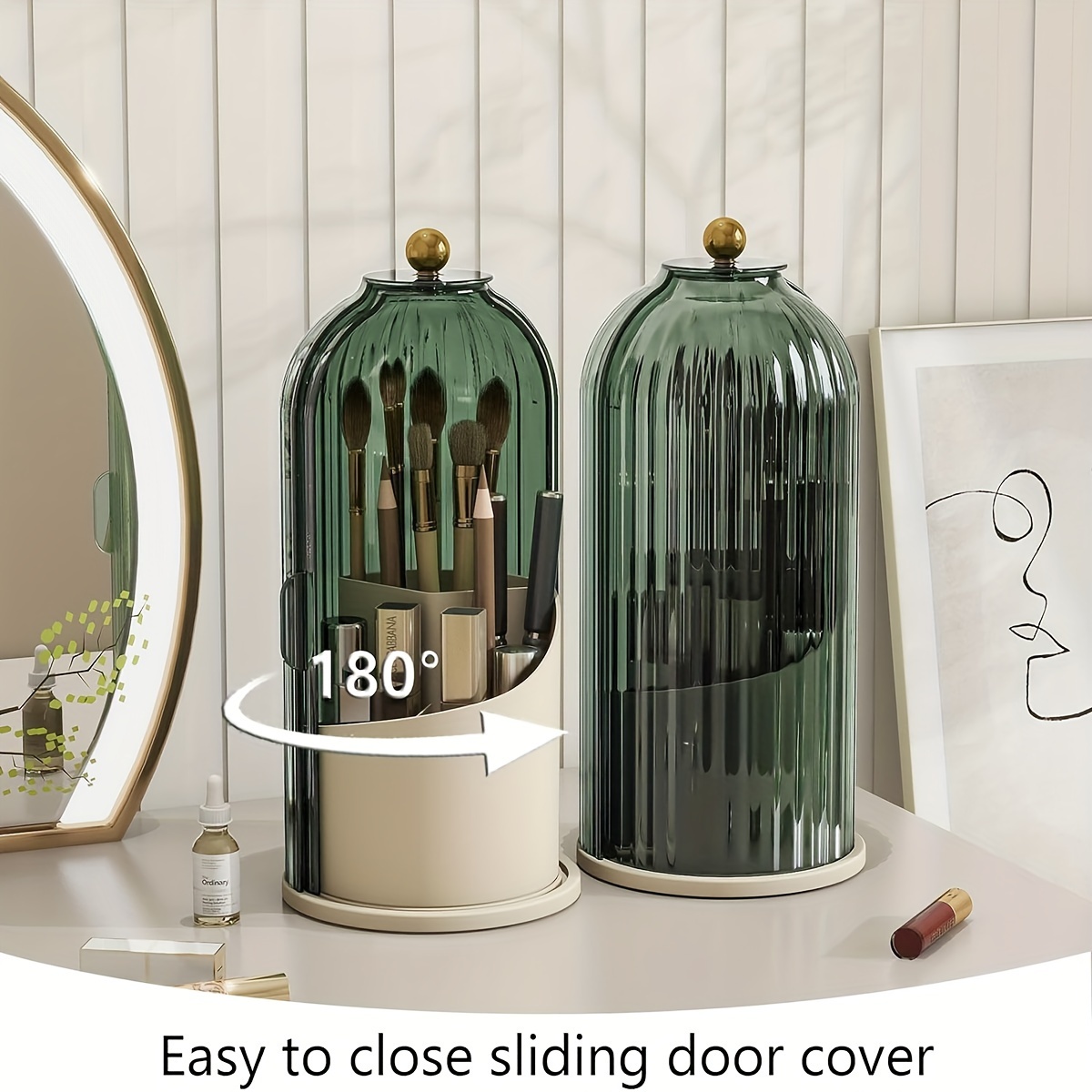 makeup brush holder with dustproof cover 360 rotating makeup brush organizer for vanity bathroom Product details 6