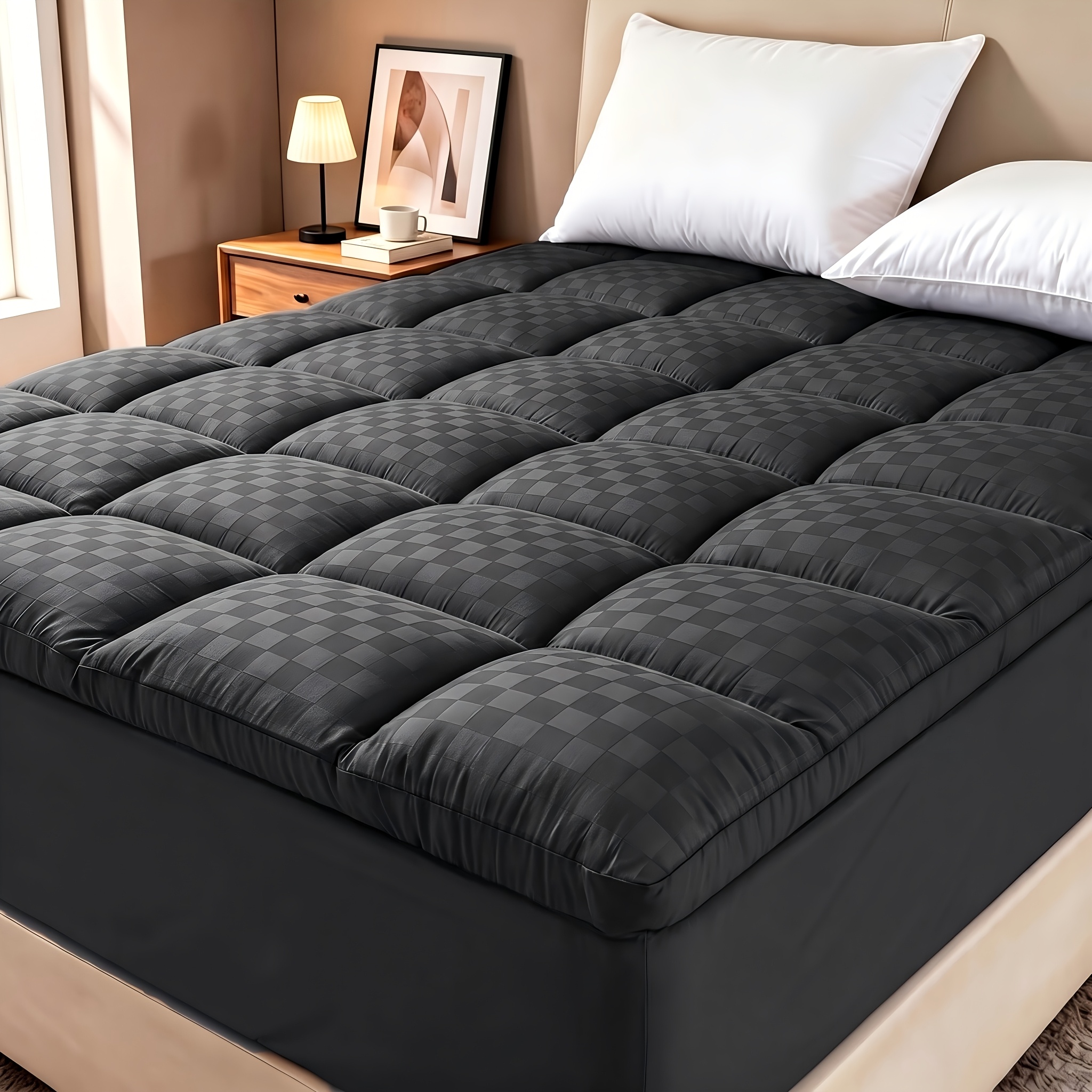 TEMU Mattress Topper, Pillow Top Mattress Cover Quilted Fitted Mattress Protector Top Stretches Up 8-21" Deep Pocket Cooling