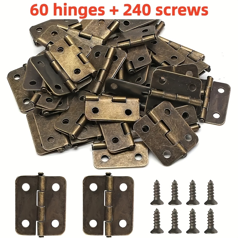 TEMU 60 Juegos de Mini Bisagras Retro Decorativas de 18 X 16 mm con 60 Bisagras y 240 Tornillos para Manualidades, de Madera, Joyero, Añadidos para