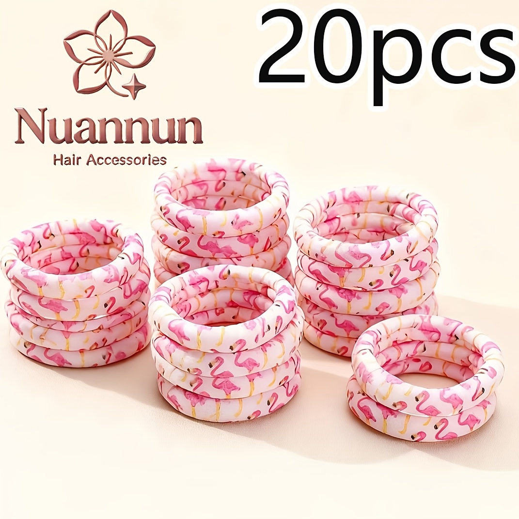 Image of 20pcs Flamingo Thick High-elasticity Towel Hair Ties For High/low Ponytails And Buns, Hair Accessories