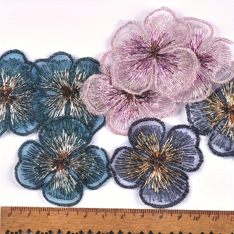 

20pcs Floral Embroidered Mesh Patches For Sewing, Hats, And Diy Crafts - 3 Vibrant Colors (blue, Purple, Golden) With Intricate Layered Design, Wedding Dress Decorations And Handmade Accessories