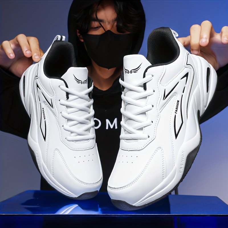 item picture casual sporty sneakers for men featuring a high quality pu upper a non slip rubber sole with cushioned   and inner arch support and a low top lace   suitable for all   black white versatile for   and winter