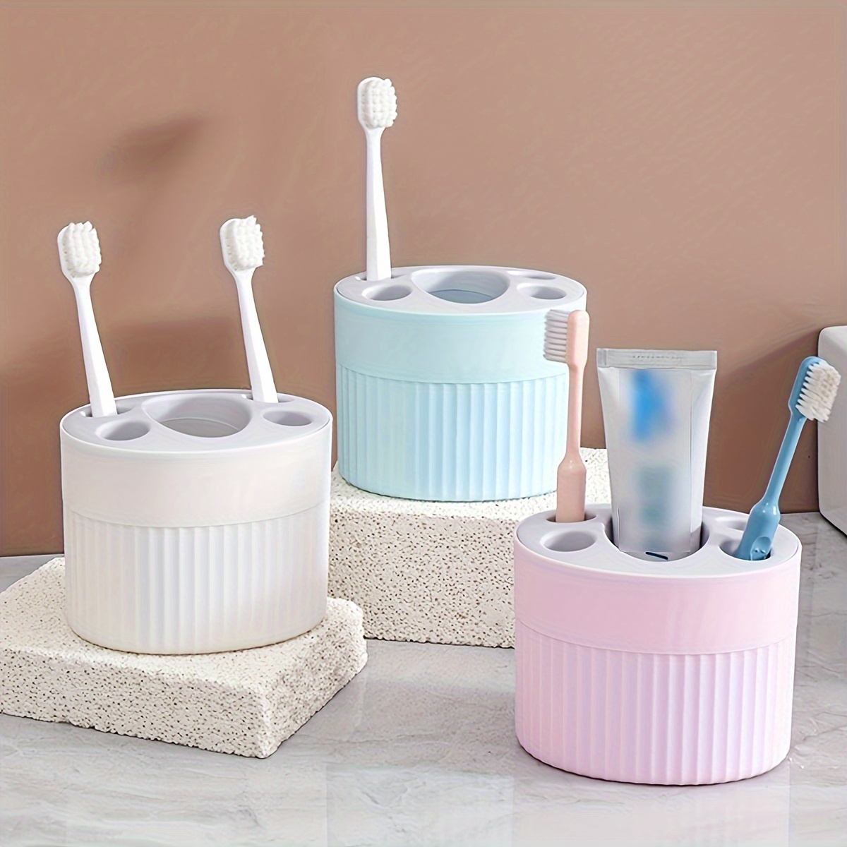 

1pc Modern Plastic Toothbrush And Toothpaste Holder, 4 Slots Toothbrush Holder, Bathroom Accessories, Toothbrush Organizer For Home