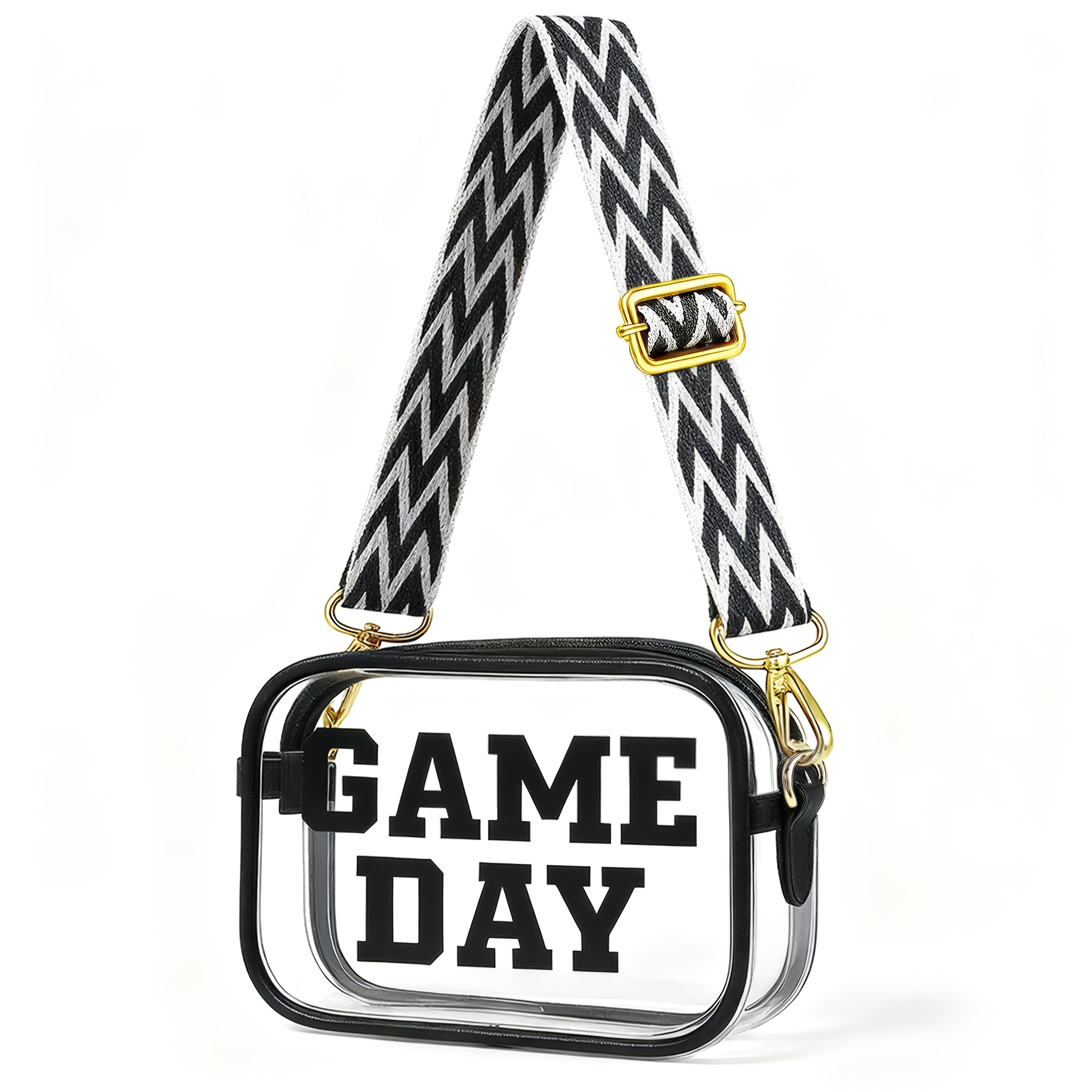 TEMU 2026 New Arrival, Game Day Clear Bag For Stadium Events With Letter Patches Stadium Approved Clear Crossbody Purse For Concerts Sports Events,