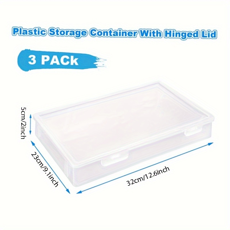 3pcs, 12..1 X 2 Inch Thick Plastic Storage Box With Hinged Lids For A4 Paper, A4 Storage Box Case, Clear Document Storage Organizer Container For Paper Pencils