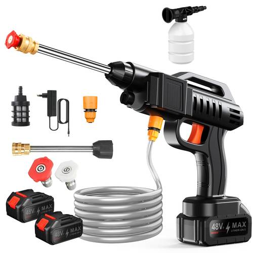 photo de l'article machine à laver portable 50bar, pistolet à eau, outils de nettoyage, avec 2 piles, multifonctionnelle, laveuse fil pour nettoyer , les clôtures, les , et de compagnie