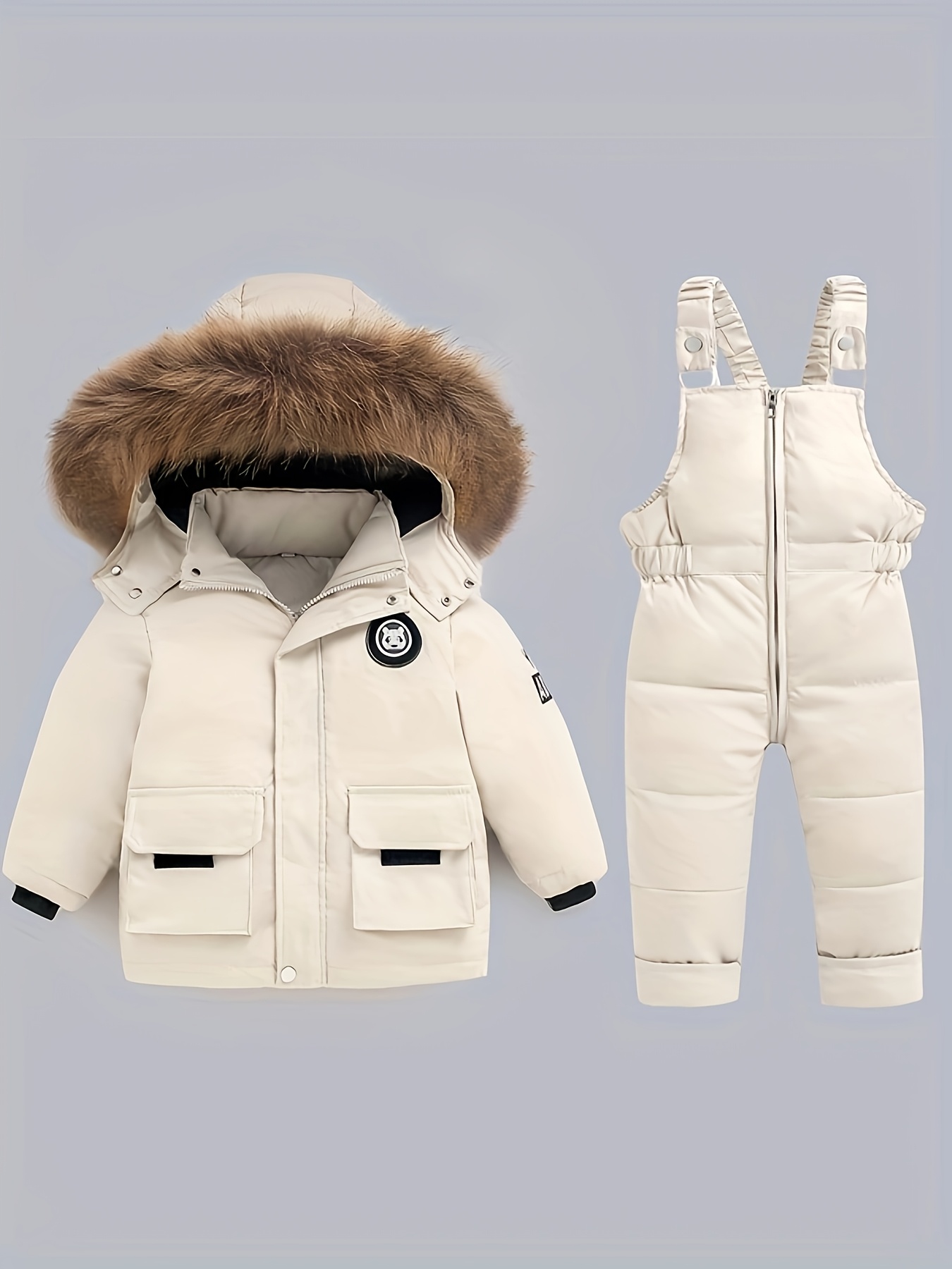 Boys and Girls Thickened Winter Suit for Outdoor Skiing, Warm Zip-Up Clothing for  , Suitable for Small to Medium  , Windproof, Durable, and Cold-Resistant Fabric with a Jacket and Overalls