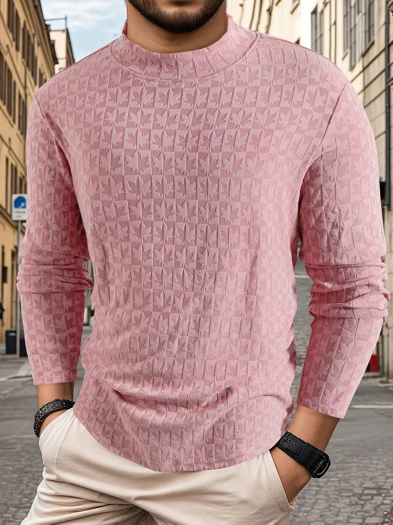 men's stylish long sleeve jacquard t shirt fit high Temu Spain