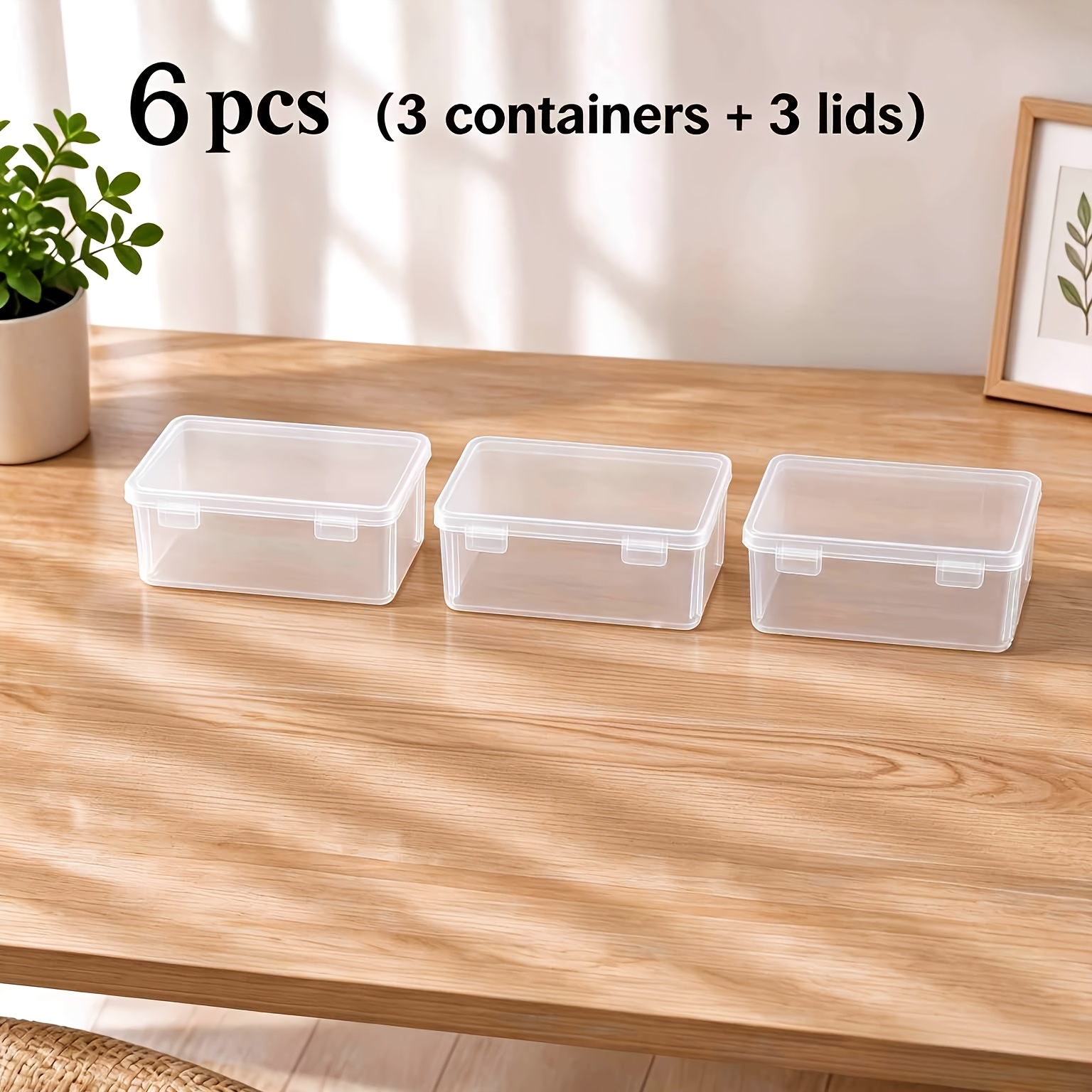 TEMU 6pcs Set (including 3pcs Storage Boxes And 3pcs Lids) Large Transparent Covered Storage Boxes. Made Of Durable Pp Plastic Material, Fashionable