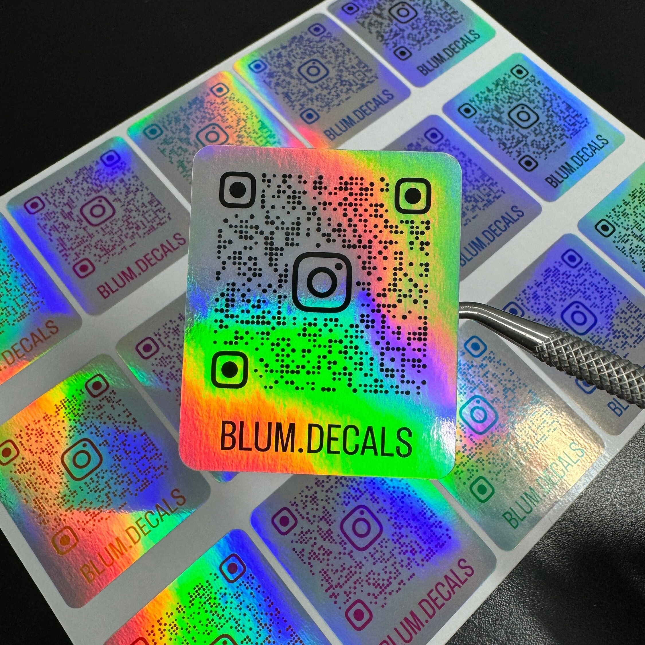 

100x Autocollants QR imprimés en vinyle HOLOGRAPHIQUE pour Instagram, Autocollants ig personnalisés, Autocollants de médias sociaux, Autocollants QR métalliques