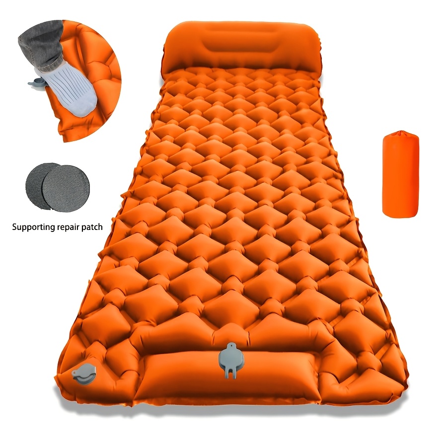 TEMU Single-person Outdoor Inflatable Sleeping Pad With 1-minute Quick Inflation, Thickness 1.95in. Essential For Camping, Hiking, And Picnics.
