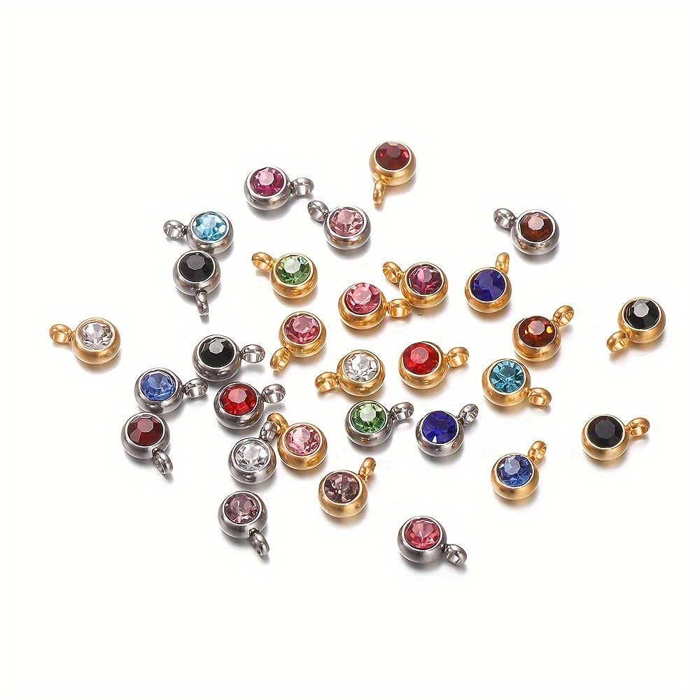 

10pcs 6mm Mix Stainless Steel Birthstones Charms Pendants Rhinestone Crystal Beads Pendant For Diy Necklace Bracelet Jewelry Making