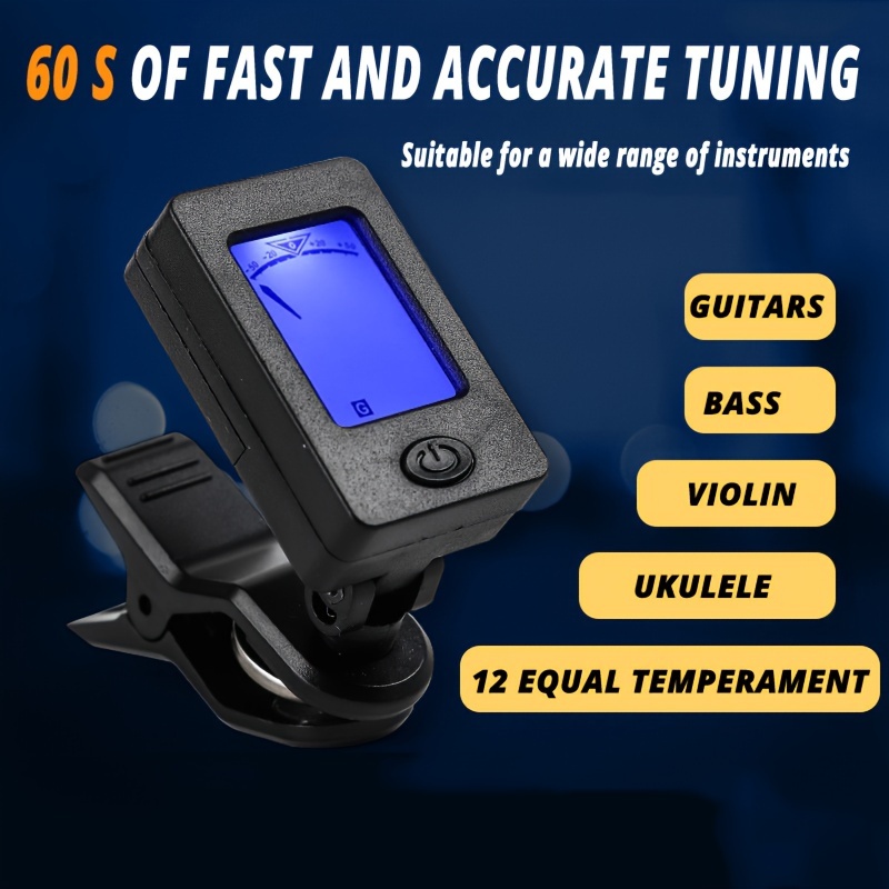 Clip On Guitar Tuner Electronic Clip On Tuner for Most String Instruments Easy Reading Accurate Tuning Tuner Clip for Guitar Green when the tone is accurate, blue when it is inaccurate