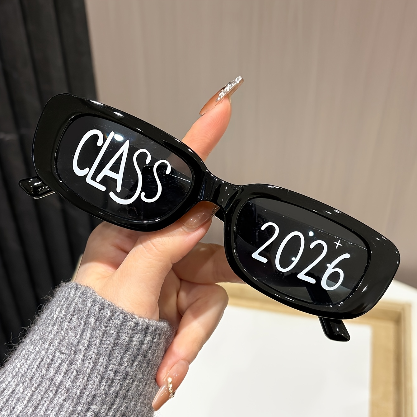 a pair of 2026 graduation glasses as a gift for him her small square frame fashionable class reunion event glasses 2026 graduate polymer glasses graduation party supplies photo booth props diy   photo decoration glasses