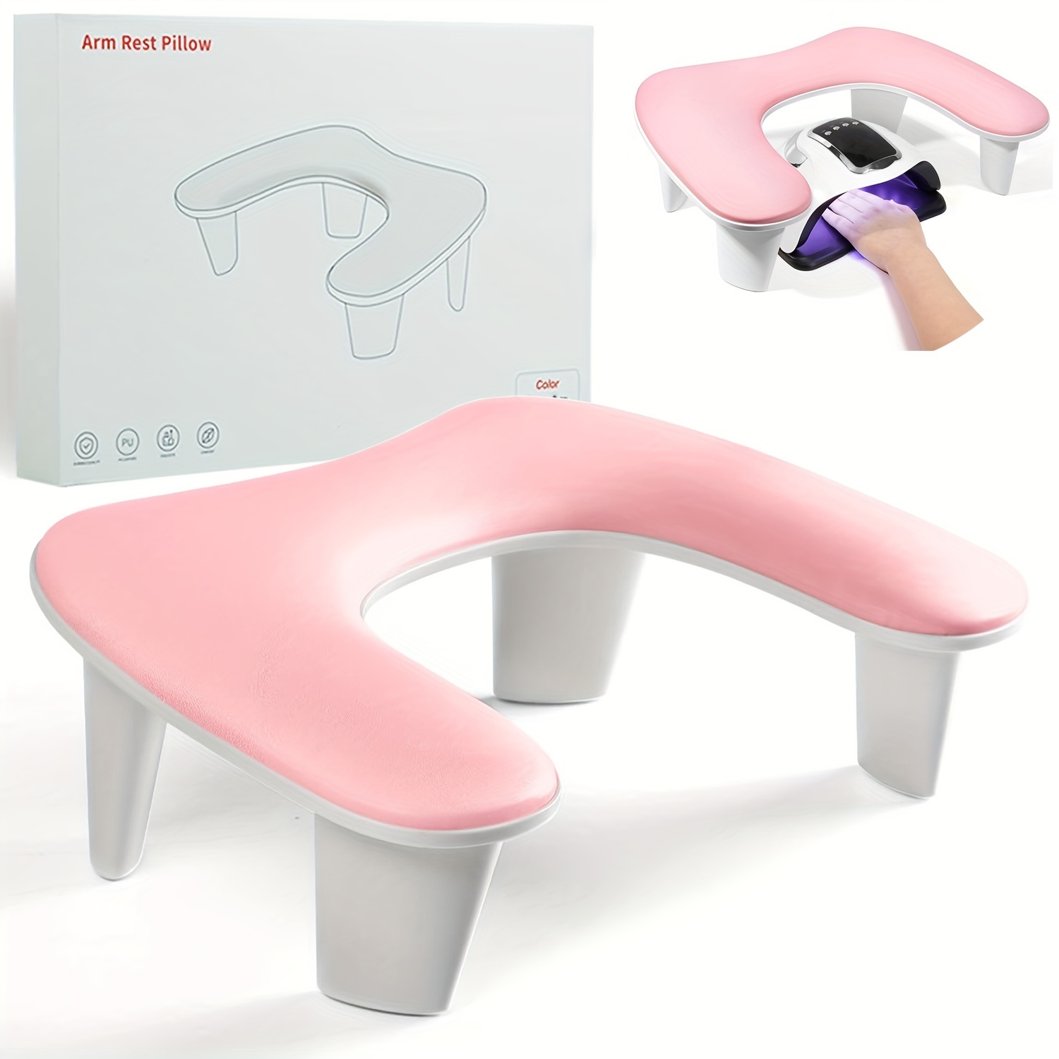 

Pink U-shaped Nail Arm Rest - Comfortable Manicure Hand Pillow Cushion, Quick Setup & Easy Removal, Leather Stand For Acrylic Nails