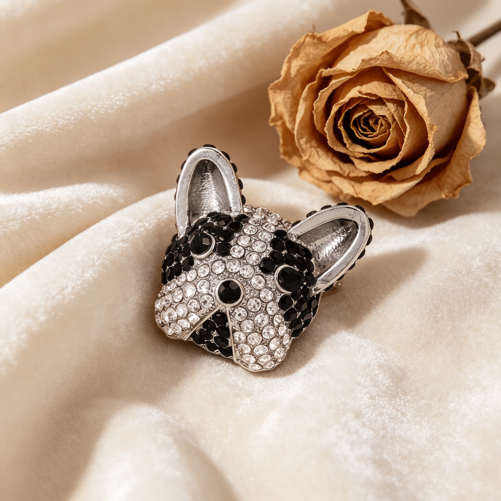 TEMU Vintage Black And White Rhinestone French Bulldog Brooch, Featuring A Dog That Replicates The And White Pattern. Suitable As A Graduation Season