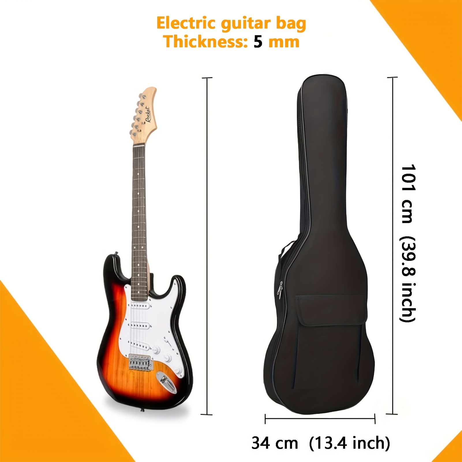 E-shop Freleaf E-Gitarrenkoffer, 5 mm/12 mm Polsterung, weiche E-Gitarrentasche mit Nackenband, schwarzer Rucksack