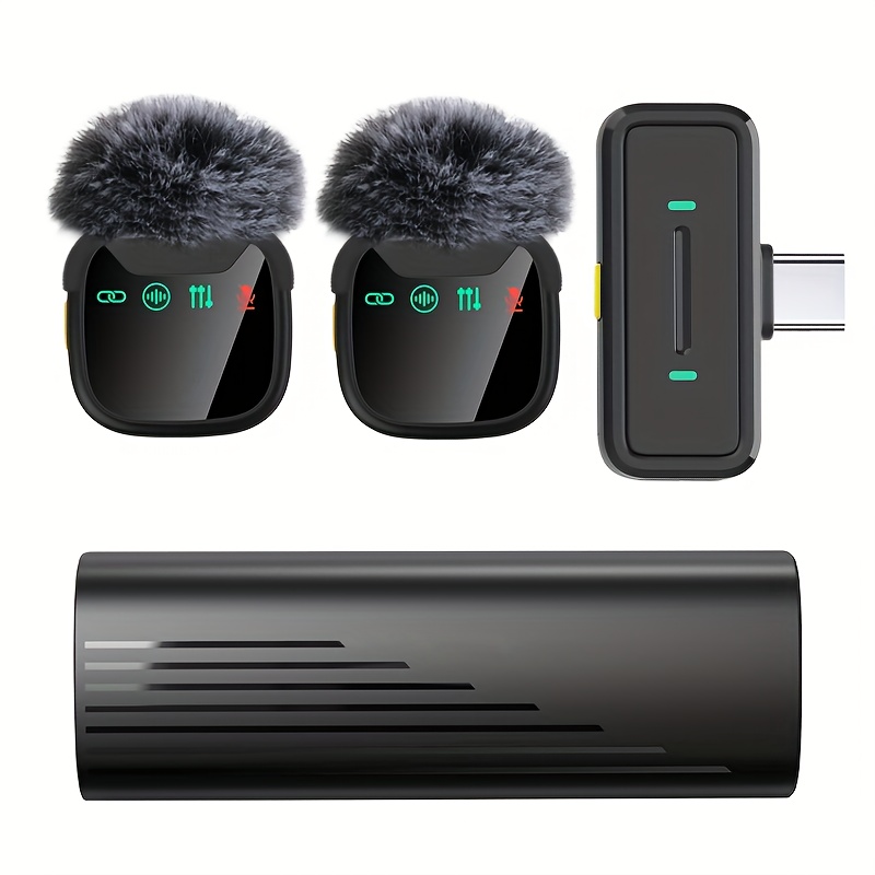 Professional Dual Wireless Lavalier Microphone With Led Charging Case, Suitable For Smartphones, Laptops, Recording Videos, Live Streaming, Interviews, And Video