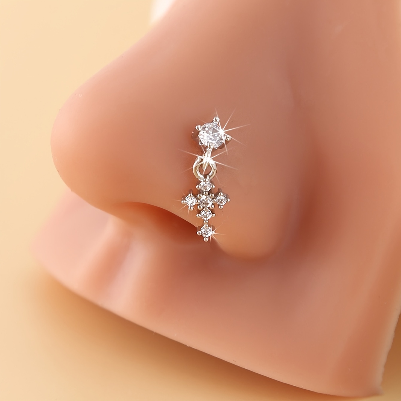 TEMU 1pc Dangling Nose Stud Nose Ring Women Body Jewelry Dangling Nose Piercing Jewelry